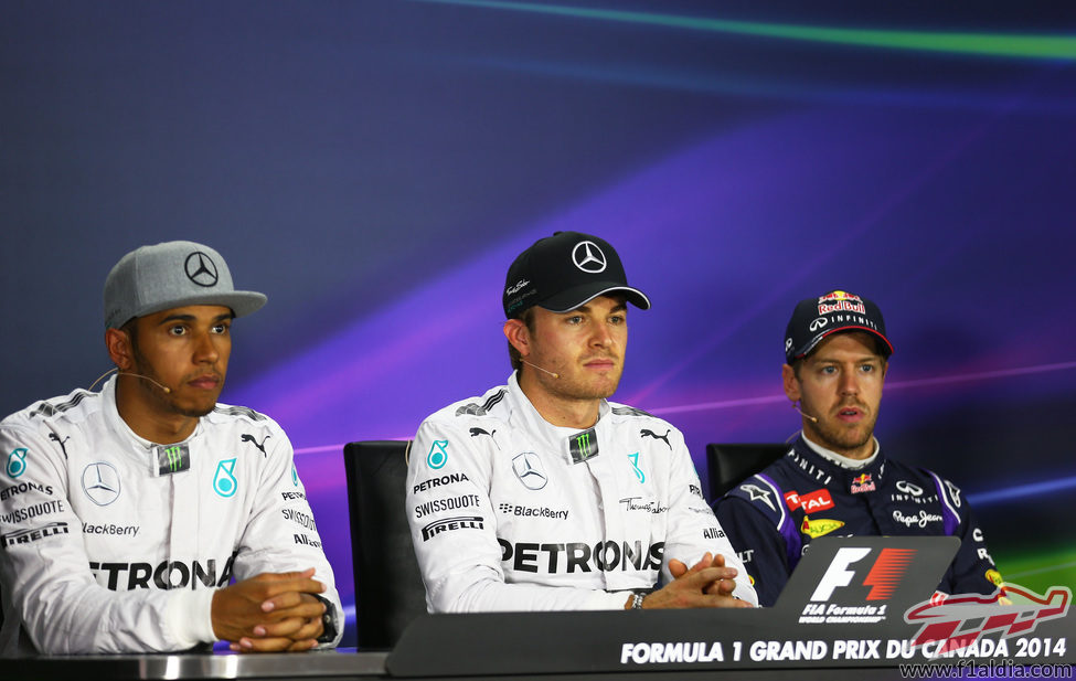 Rosberg, Hamilton y Vettel en la rueda de prensa