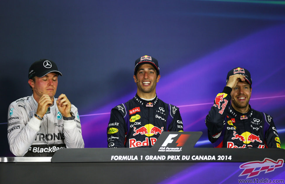 Ricciardo, Rosberg y Vettel en rueda de prensa