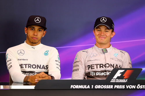 Hamilton y Rosberg en la rueda de prensa tras la carrera