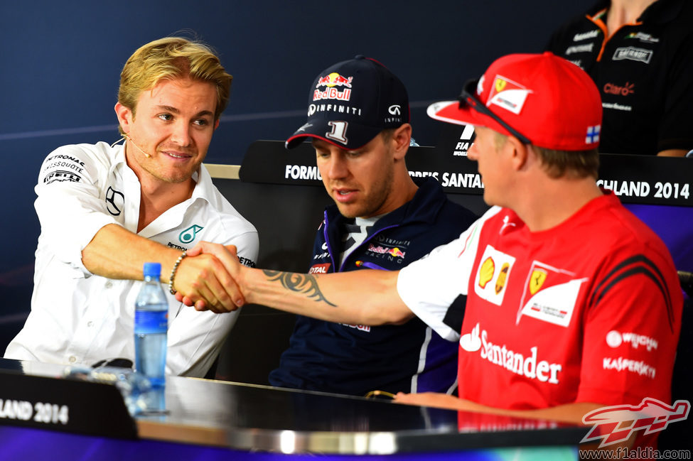 Rosberg, Vettel y Räikkönen en rueda de prensa