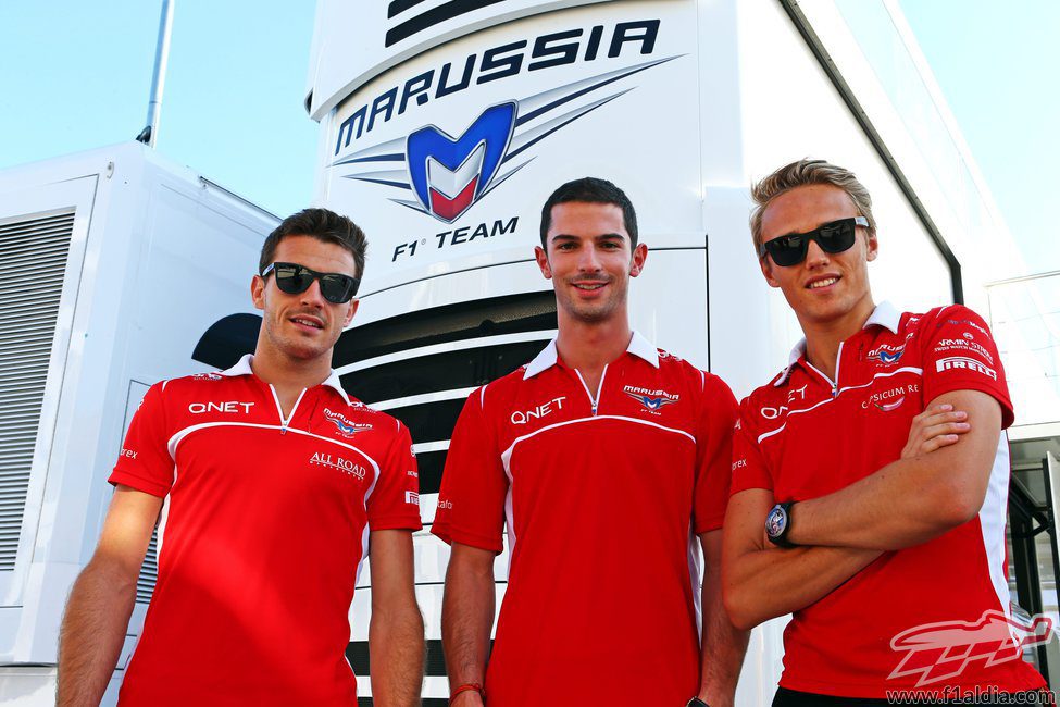 Jules Bianchi, Alexander Rossi y Max Chilton en Hungaroring