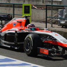 Max Chilton sufriendo un pequeño incendio en su coche