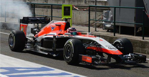 Max Chilton sufriendo un pequeño incendio en su coche