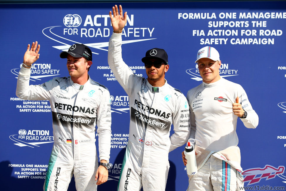 Lewis Hamilton, Nico Rosberg y Valtteri Bottas, los más rápidos