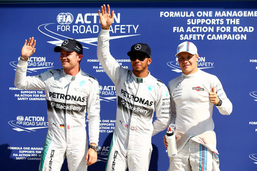 Lewis Hamilton, Nico Rosberg y Valtteri Bottas, los más rápidos