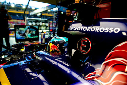 El Toro Rosso en su box