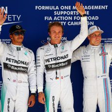 Imagen de los tres pilotos más rápidos en la clasificación del Gran Premio de EE.UU. 2014