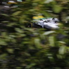 Valtteri Bottas a través de los árboles que rodean al circuito de Interlagos