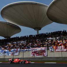 Sebastian Vettel animado por un gran número de banderas alemanas