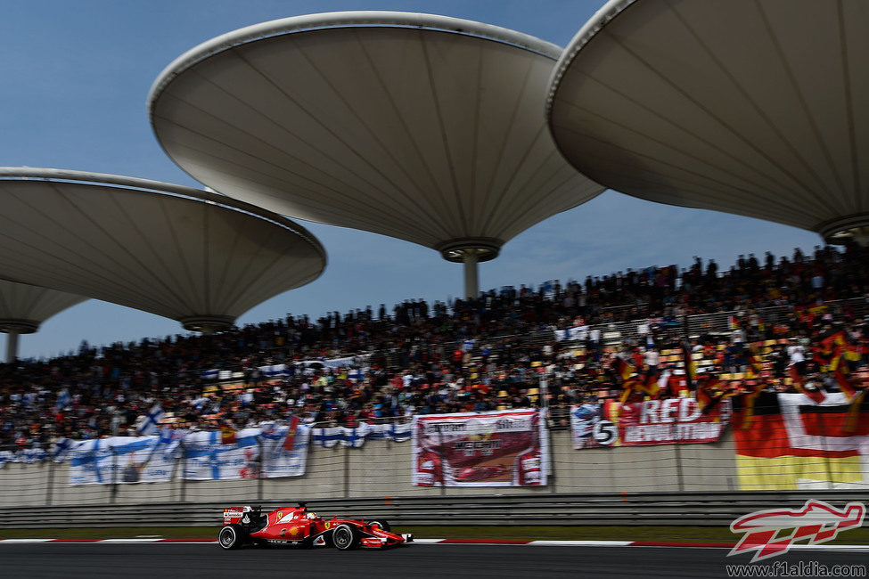 Sebastian Vettel animado por un gran número de banderas alemanas