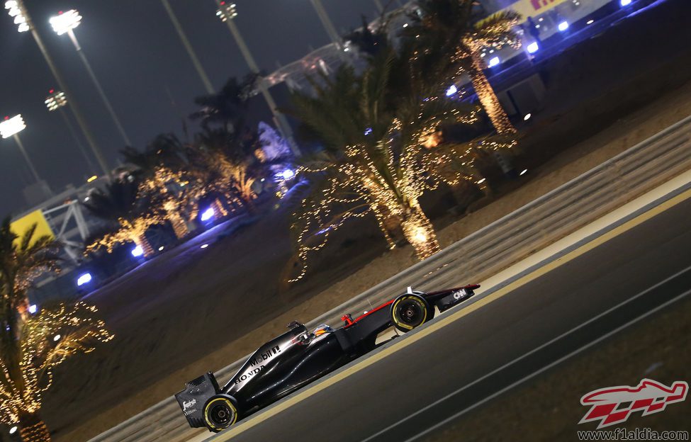Fernando Alonso rodando de noche
