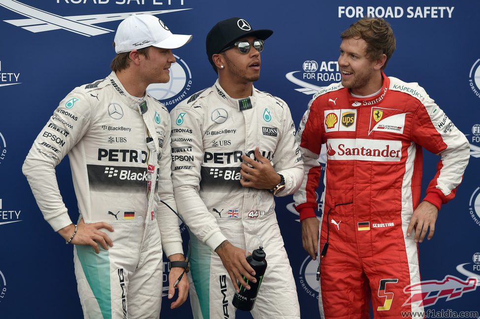 Hamilton, Rosberg y Vettel comentan la clasificación