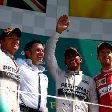 Lewis Hamilton, Nico Rosberg y Sebastian Vettel en el podio