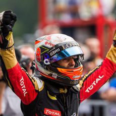 Romain Grosjean celebra su podio