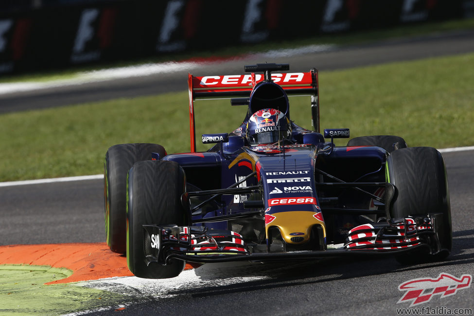 Max Verstappen volando sobre los pianos de Monza