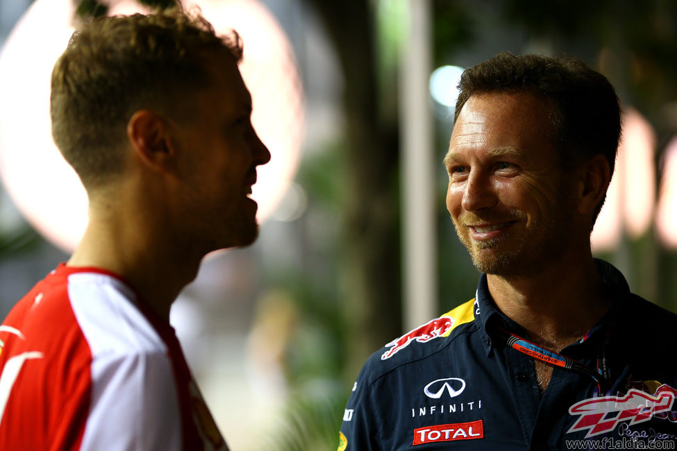 Sebastian Vettel con Christian Horner