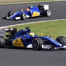 Los dos Sauber tras una buena salida