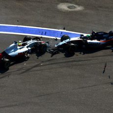 Encontronazo entre Esteban Gutiérrez y Nico Hülkenberg