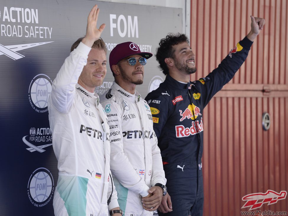Las cámaras captan la alegría de Hamilton, Rosberg y Ricciardo