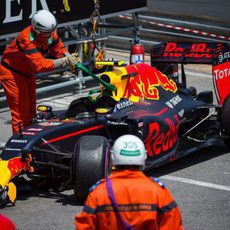 Coche de Max Verstappen tras el accidente