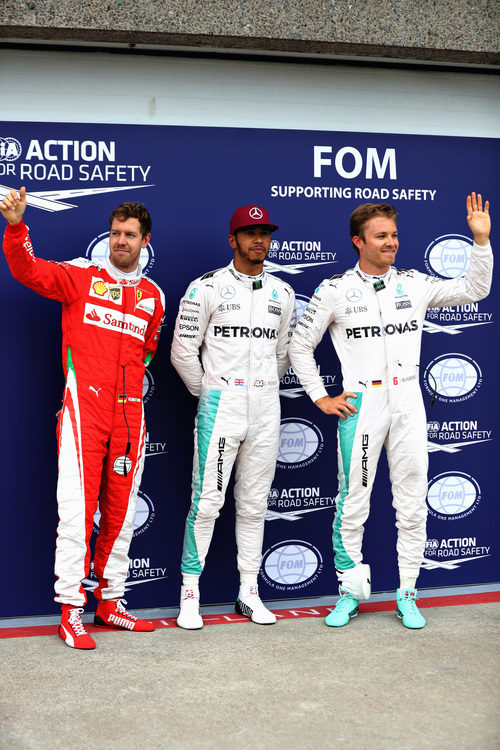 Pole de Hamilton con Rosberg y Vettel por detrás