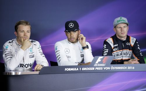 Hamilton, Rosberg y Hülkenberg en la rueda de prensa