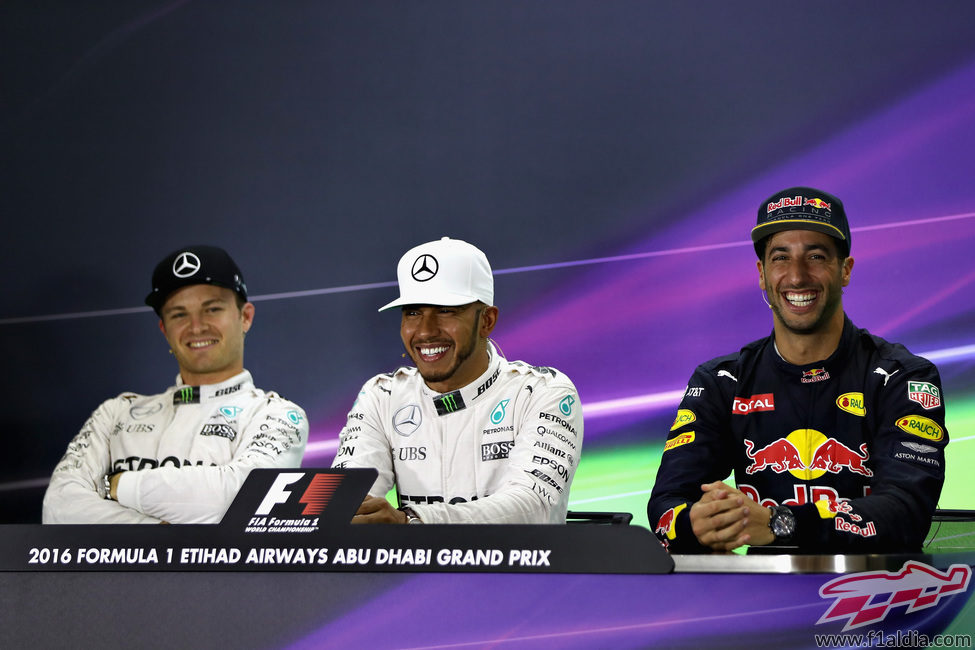 Rueda de prensa con Hamilton, Rosberg y Ricciardo