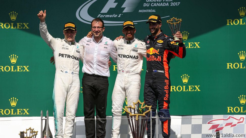 Hamilton, Bottas y Ricciardo comparten podio en Canadá