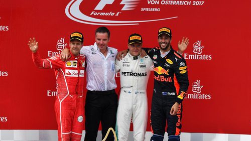 Bottas, Vettel y Ricciardo en el podio de Austria