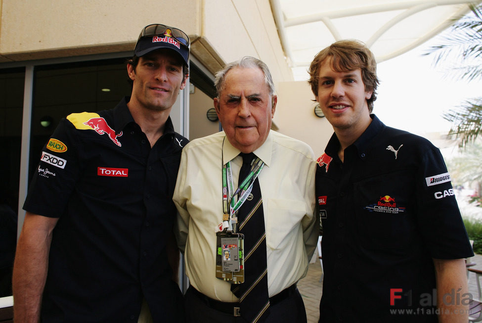 Webber y Vettel junto a Jack Brabham