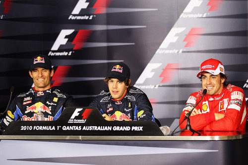 Webber, Vettel y Alonso en rueda de prensa