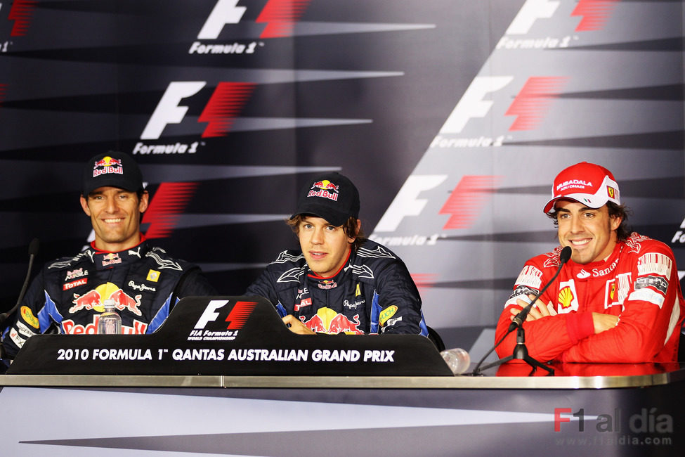 Webber, Vettel y Alonso en rueda de prensa
