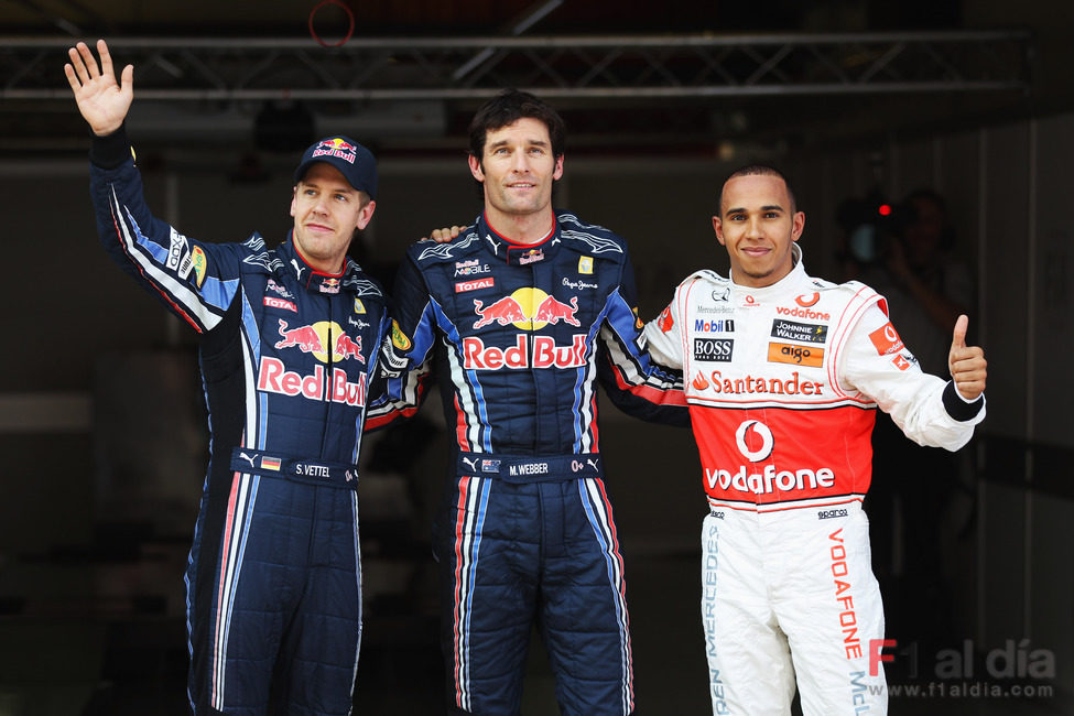 Mark Webber 1º, Sebastian Vettel 2º y Lewis Hamilton 3º en calificación