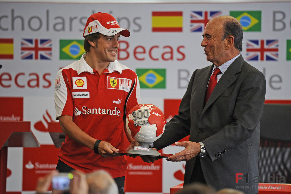 Fernando Alonso y Emilio Botín en un acto del Banco Santander