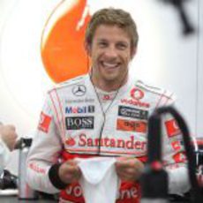 Button contento antes de la carrera