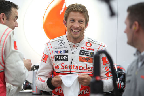 Button contento antes de la carrera