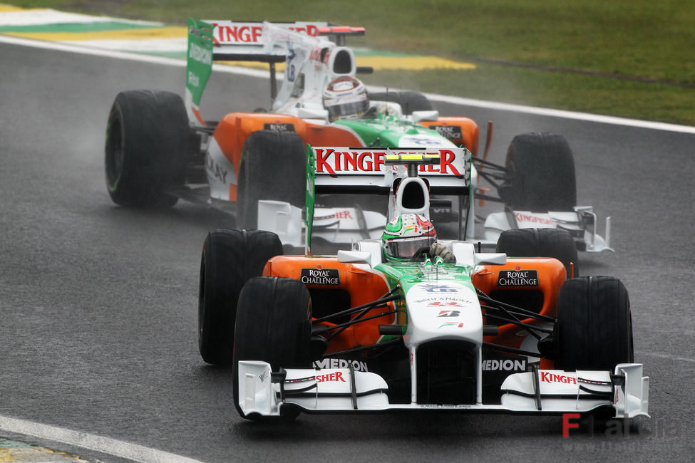 Los dos Force India durante la clasificación