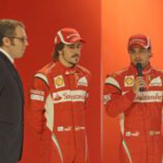 Domenicali, Alonso y Massa en el escenario