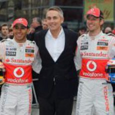 Lewis Hamilton, Martin Whitmarsh y Jenson Button