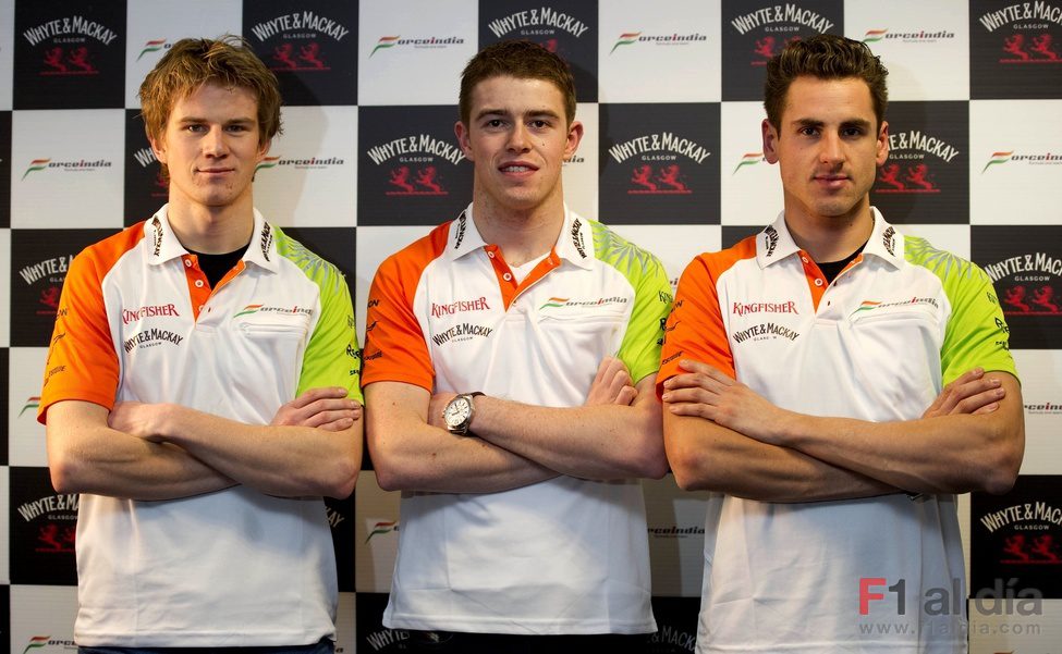 Nico, Paul y Adrian, pilotos de Force India en 2011