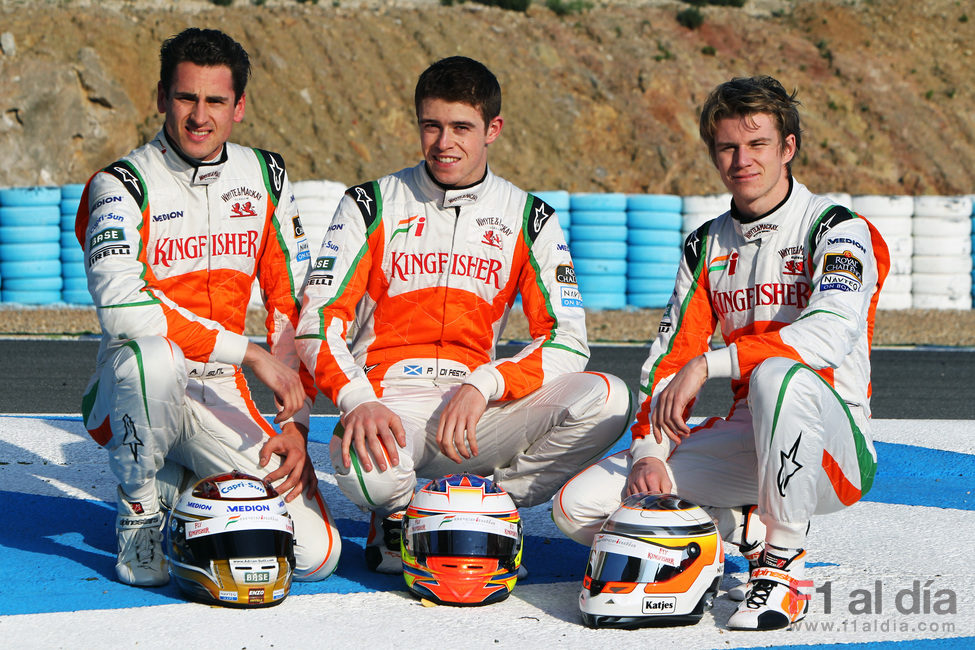 Sutil, Di Resta y Hülkenberg posan con sus cascos