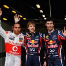 Sebastian Vettel, Lewis Hamilton y Mark Webber en el GP de Australia 2011