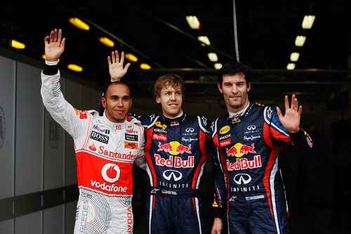 Sebastian Vettel, Lewis Hamilton y Mark Webber en el GP de Australia 2011