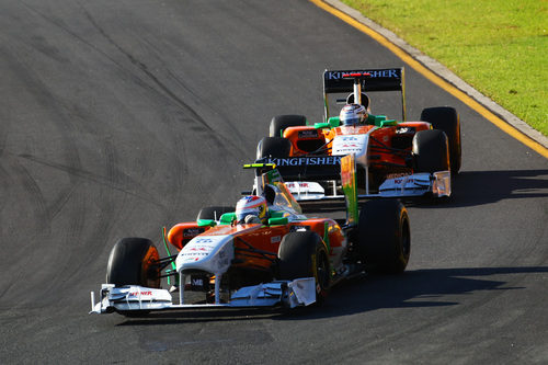 Los dos Force India juntos en pista