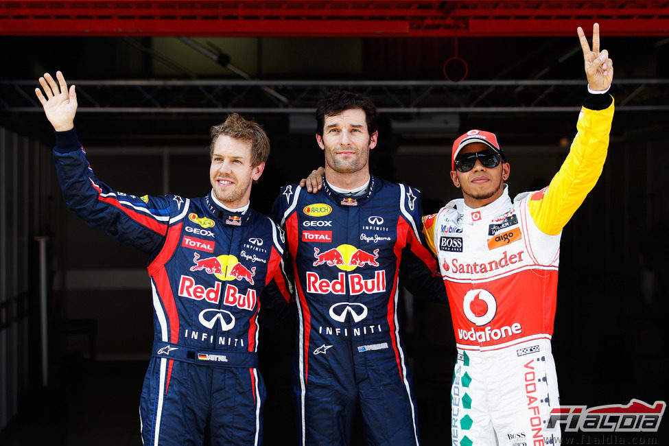 Webber, Vettel y Hamilton, los tres primeros el sábado en el GP de España 2011