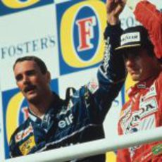 Nigel Mansell y Ayrton Senna en el podio