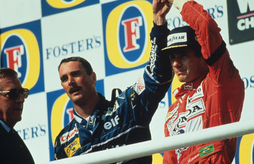Nigel Mansell y Ayrton Senna en el podio