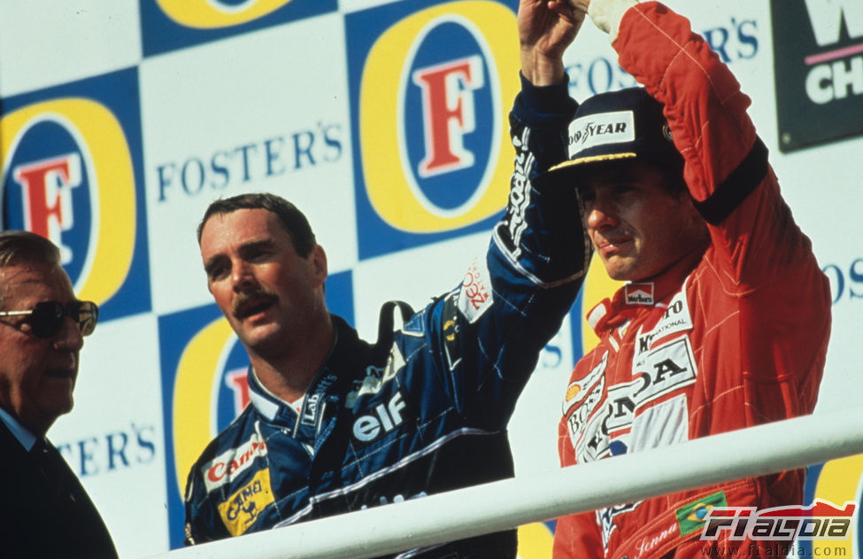 Nigel Mansell y Ayrton Senna en el podio