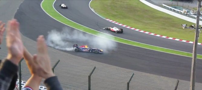 Sebastian Vettel hizo un 'donut' en Japón para celebrar su segundo título en la F1