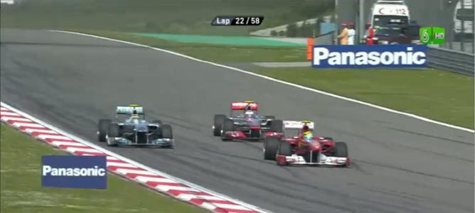 Massa, Rosberg y Button en el GP de Turquía 2011